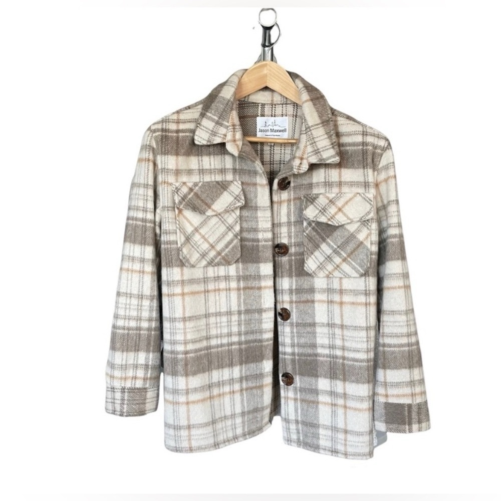 Jason Maxwell Tan Plaid Utility Jacket Relaxed Fit - Large
